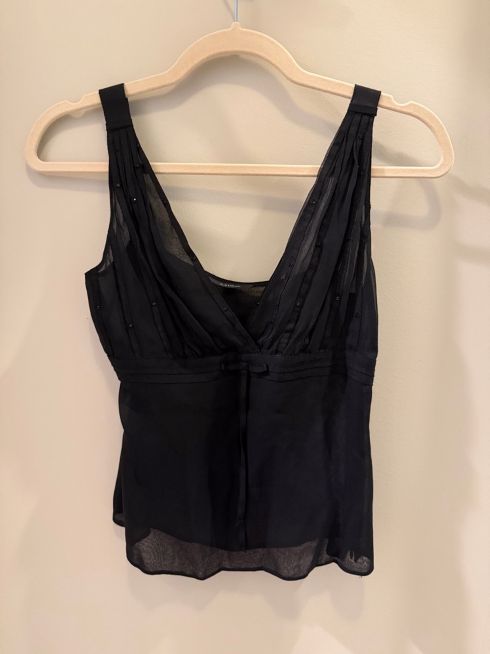 Elie Tahari Black Beaded V-Neck Sleeveless Camisole